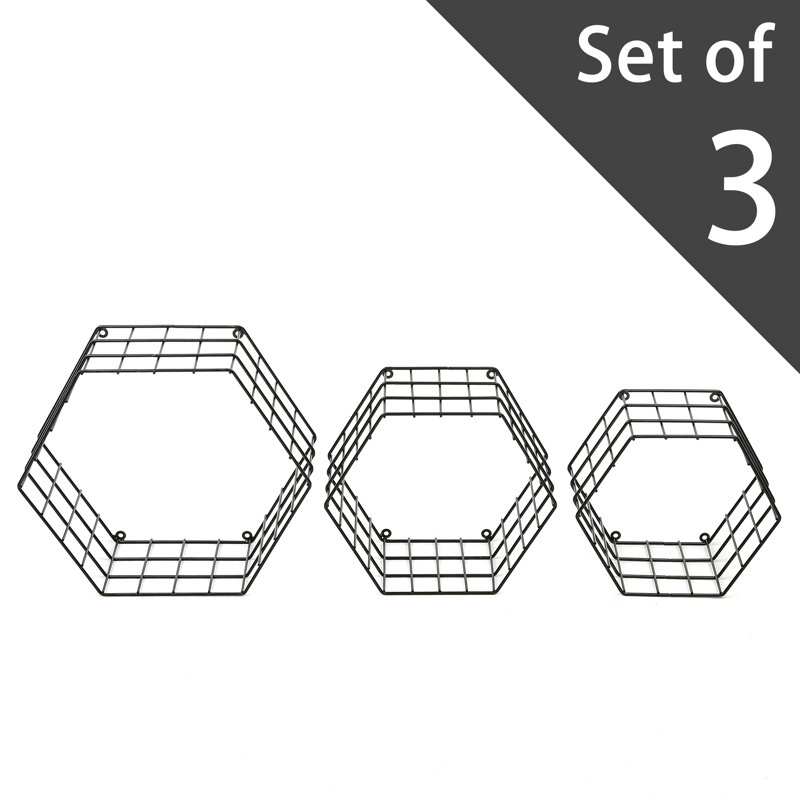 Mthimunye 3 Piece Hexagon Metal Floating Shelf, Black