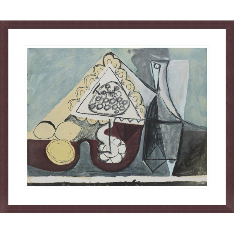 «Nature morte aux trois citrons au compotier de raisins et la bouteille de Faunes et Flore» par Pablo Picasso, impression giclée sur cadre