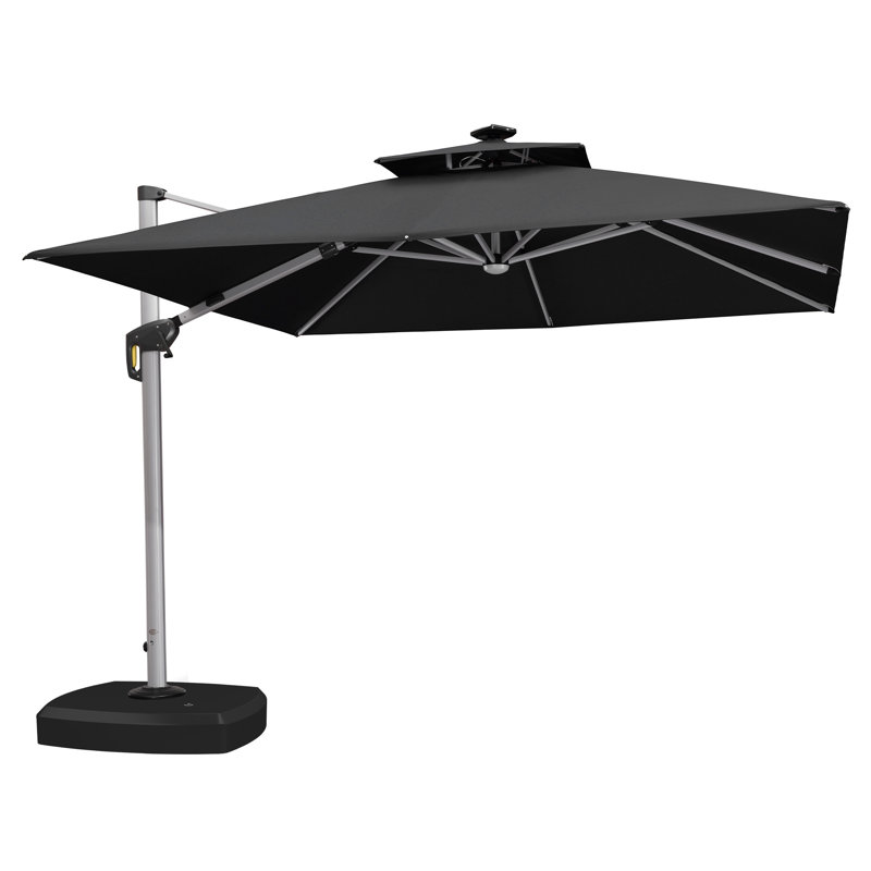 120'' Double Top Solar Powered Led Lighted Square Cantilever Umbrella With Wheeled Base,Black, Black