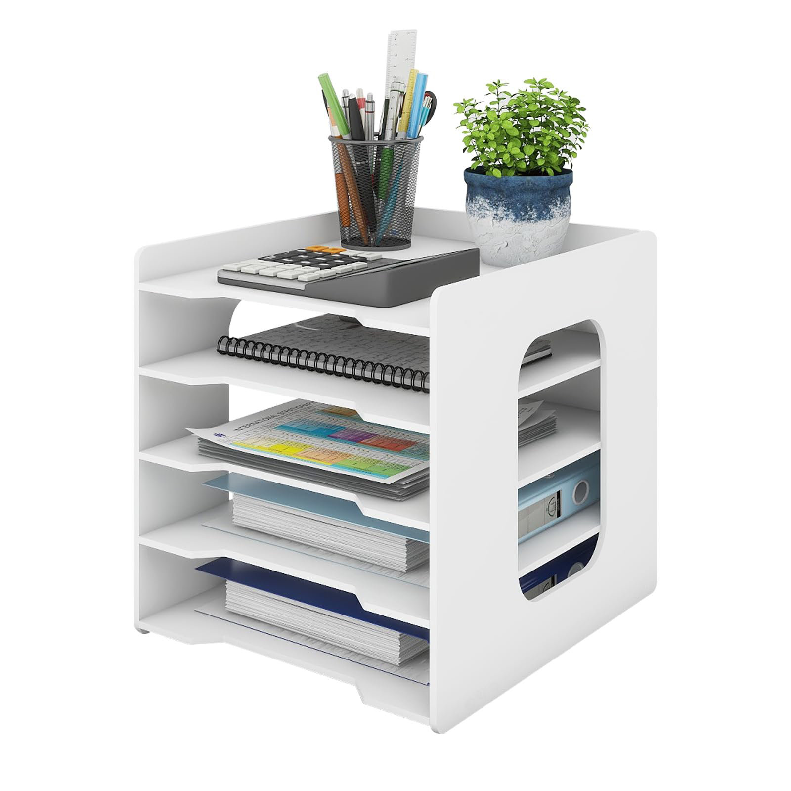 Ivy Bronx 5 Tiers Paper Organizer For Desk Desktop White File Holder ...