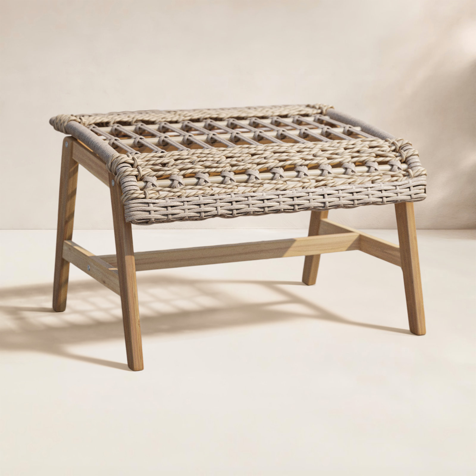 Anyston Teak Patio Footstool, Natural Wicker