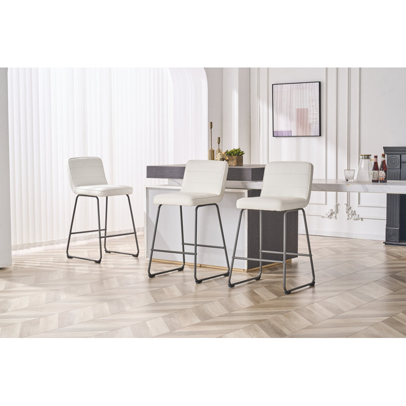 Upholstered Counter Stool with Metal Frame, White