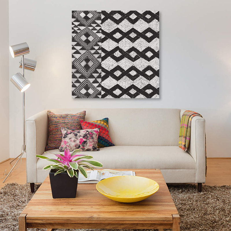 «Kuba Tissu Mat I, B&W», impression sur toile, H 18 po x l 18 po x P 1,5 po, Toile tendue, Pas de tapis