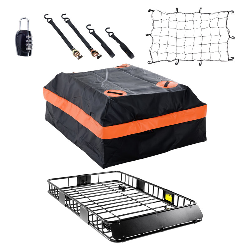 Heavy Duty 250LB Roof Rack Cargo Carrier with 500D Waterproof Bag - Steel Roof Cargo Basket for SUV, Truck, RV Camping Storage
