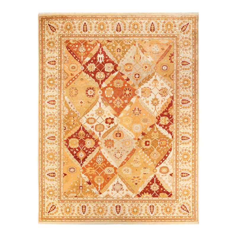 Tapis unique noué à la main Eclectic - ivoire, 9 pi 1 po x 12 pi 1 po
