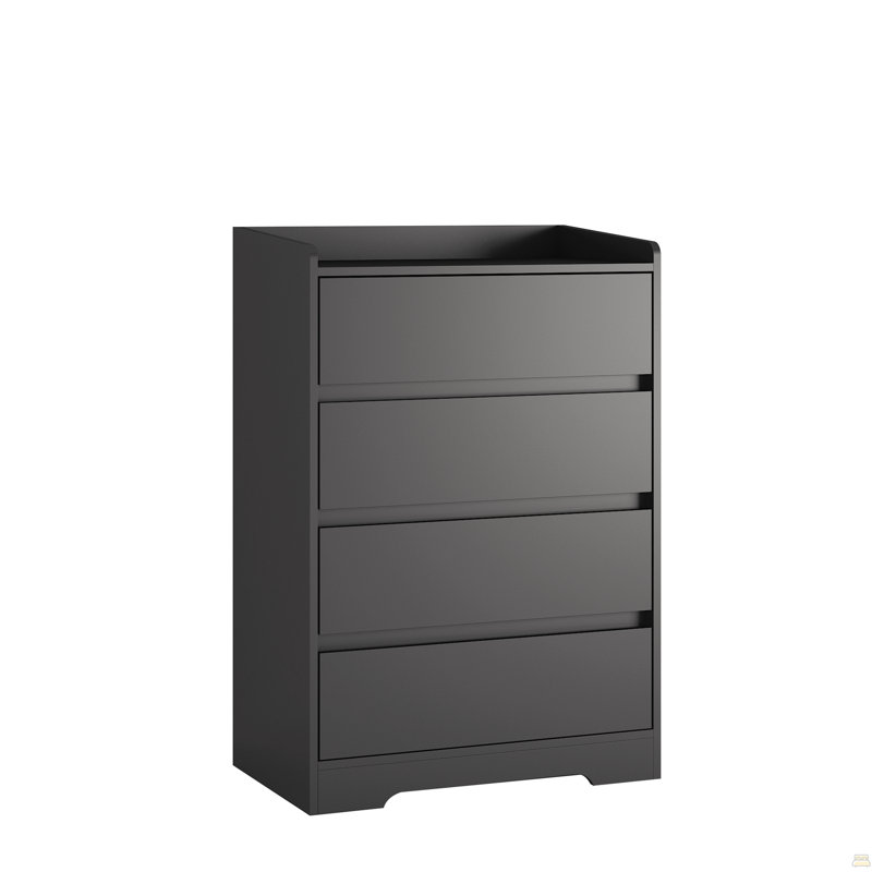 Commode 4 tiroirs, commode sans poignée, commode, Noir