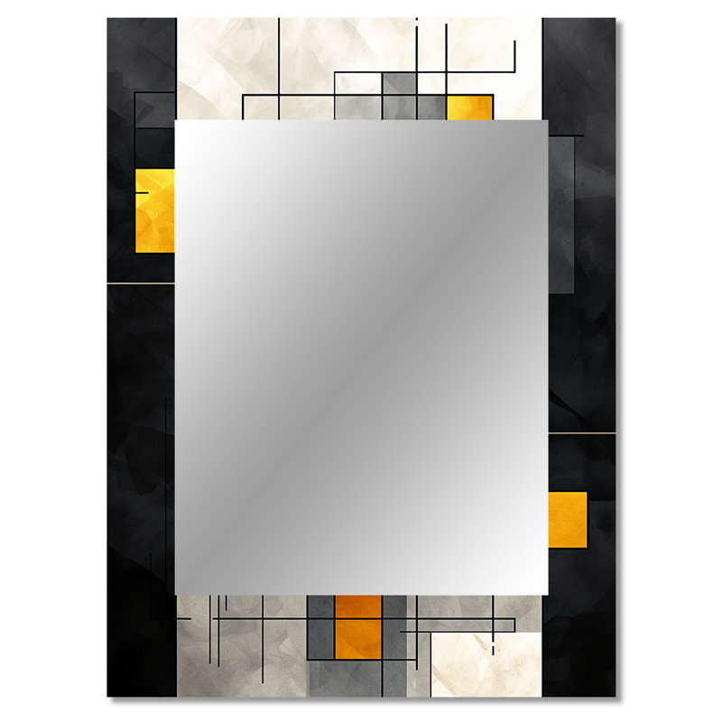 Yellow and Grey geometric fusion 2 - Geometric Mirror, Modern Unique Wall Mirror, Printed Metal Art, 40" x 30"
