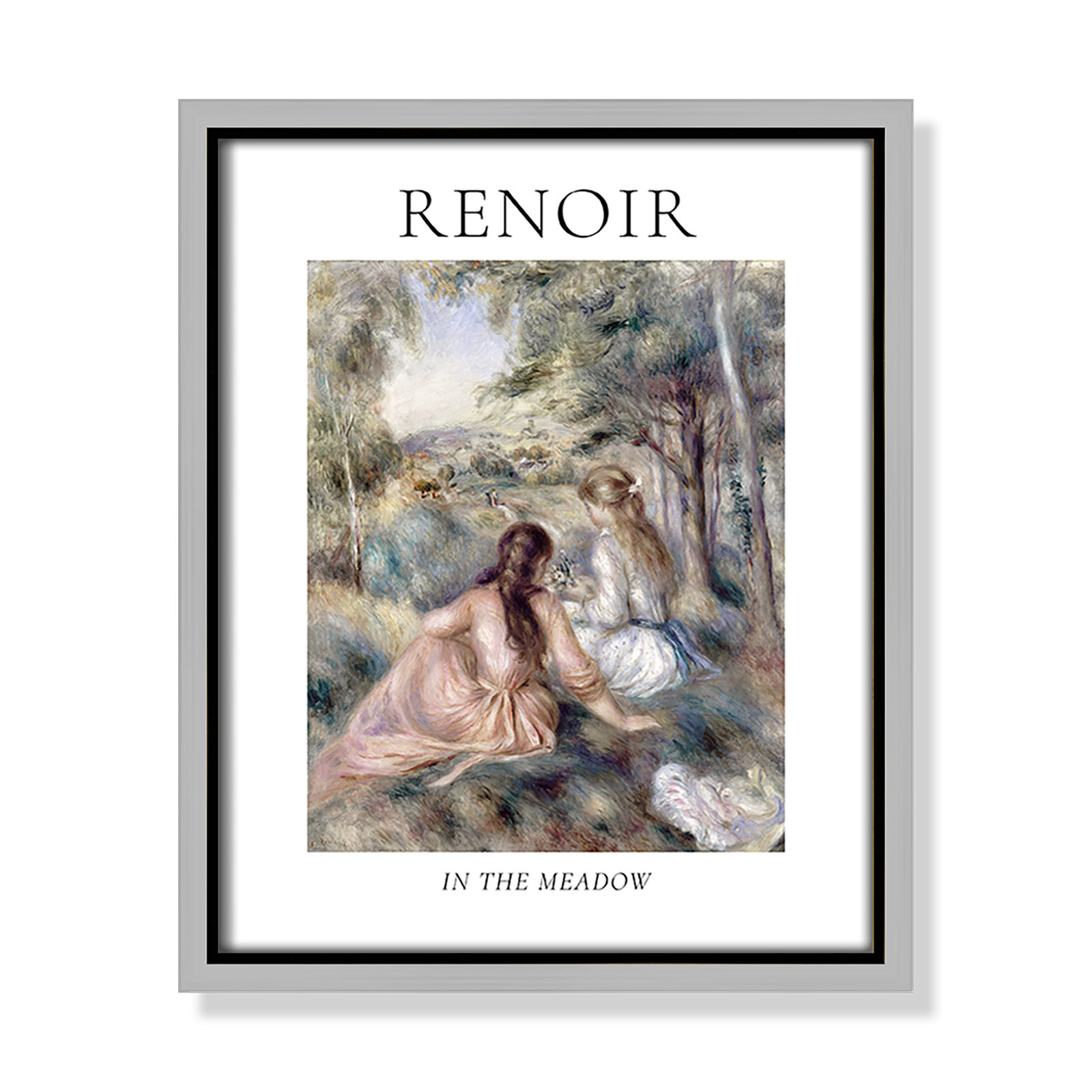 Old Masters Collection " In The Meadow " by Auguste Renoir, No, 11.5" H x 9.5" W x 2" D, Silver Floater Frame