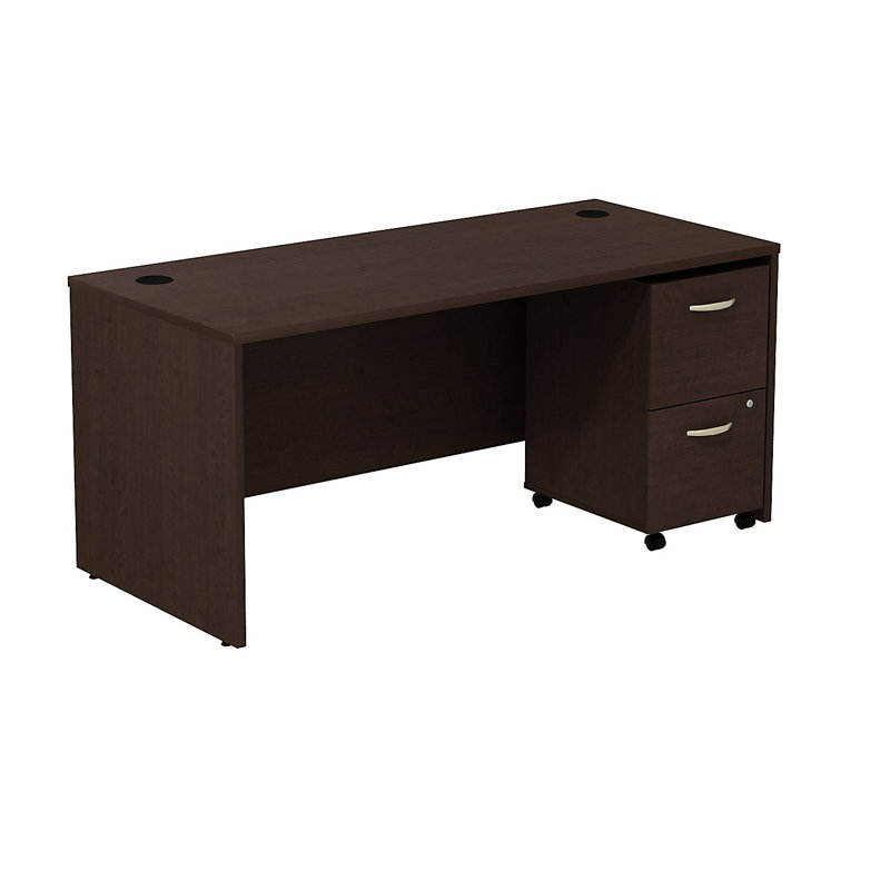 Office 500 Collection 66W x 30D Shell Desk with 2Dwr Mobile Pedestal - Reversible, Mocha Cherry/Mocha Cherry