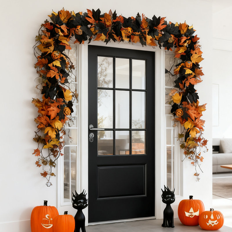 5.7 Ft Halloween Garland, Indoor Outdoor Holiday Decorations (set Of 2)
