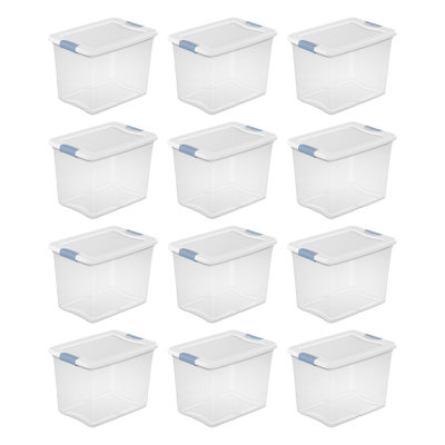 Sterilite 6 Qt. Plastic Stackable Storage Box with Latching Lid, Clear (12 Pack)
