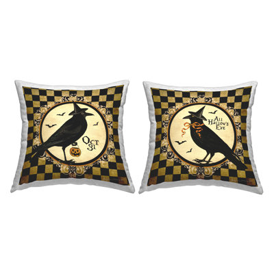 Ensemble de 2 coussins décoratifs pour l'extérieur All Hallow's Eve Halloween Crows par Stephanie Workman Marrott