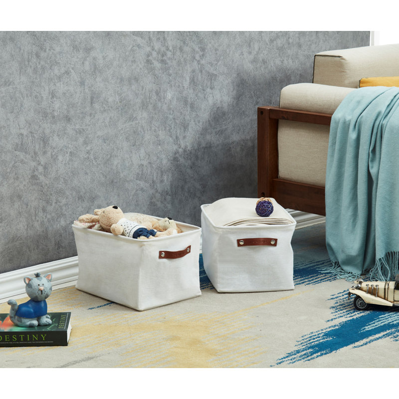 Decomomo Water Resistant Foldable Storage Bin | Canvas Fabric Container With Handles, Creamy/White, 9.5" H x 11" W x 15" D