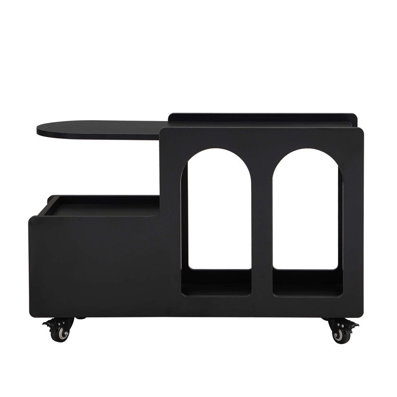 Table de bout mobile polyvalente avec roues verrouillables et rangement multicouche, idéale pour divers espaces de vie, Noir
