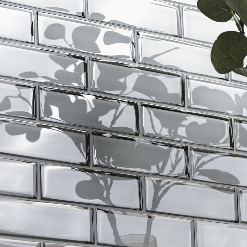 Subway 12 in. x 12 in. Glossy Glass Mosaic Wall Tile, Sage Edge