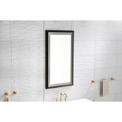 Miroir de salle de bain 40 po x 24 po à DEL avec cadre en aluminium, brouillard, 3 couleurs, gradation continue, mémoire, haute définition, brun chaud, miroir de meuble-lavabo mural, température de couleur, luminosité
