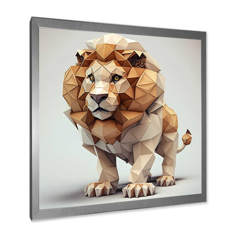 «Cute Little 3D Geometric Lion», reproduction sur toile, H 36 po x l 36 po x P 1,5 po, Cadre simple argenté