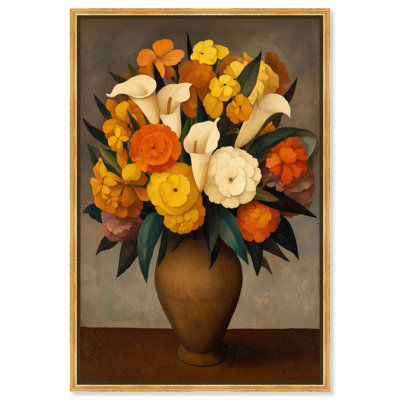 Yellow Marigolds II Framed Canvas Print Kitchen Floral Art by Art Remedy, Gold Frame, 36 x 54
