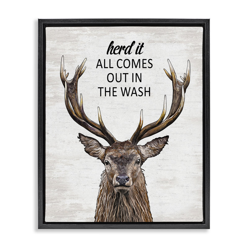 Laundry Deer Pun Floating Frame, design by Lettered and Lined, Jet Black Floater Frame, 21" H x 17" W