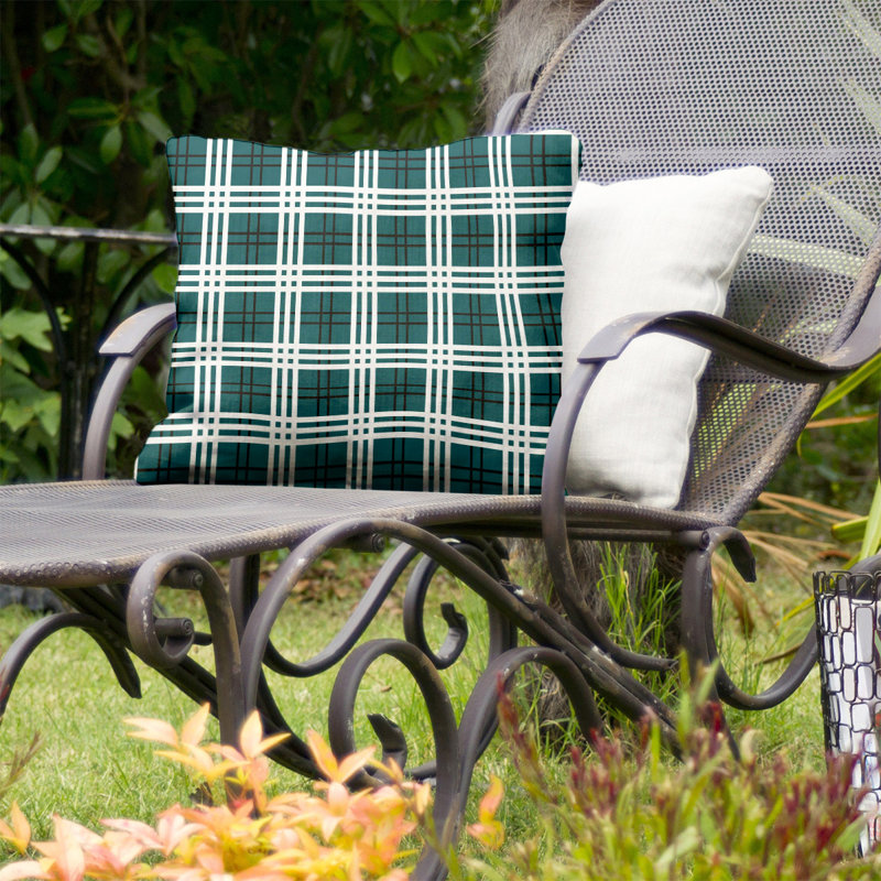 Housse de coussin carré et insert, 16 po x 1 po, Polyester / bourre de polyester, Vert minuit / noir / blanc