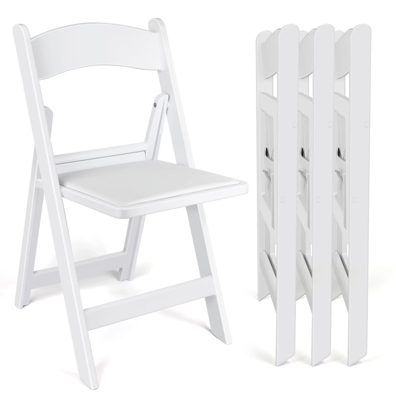 Set Of 4 White Resin Folding Chairs With Removable Cushions   450 Lbs Capacity, Stackable Indoor Outdoor Event Seating