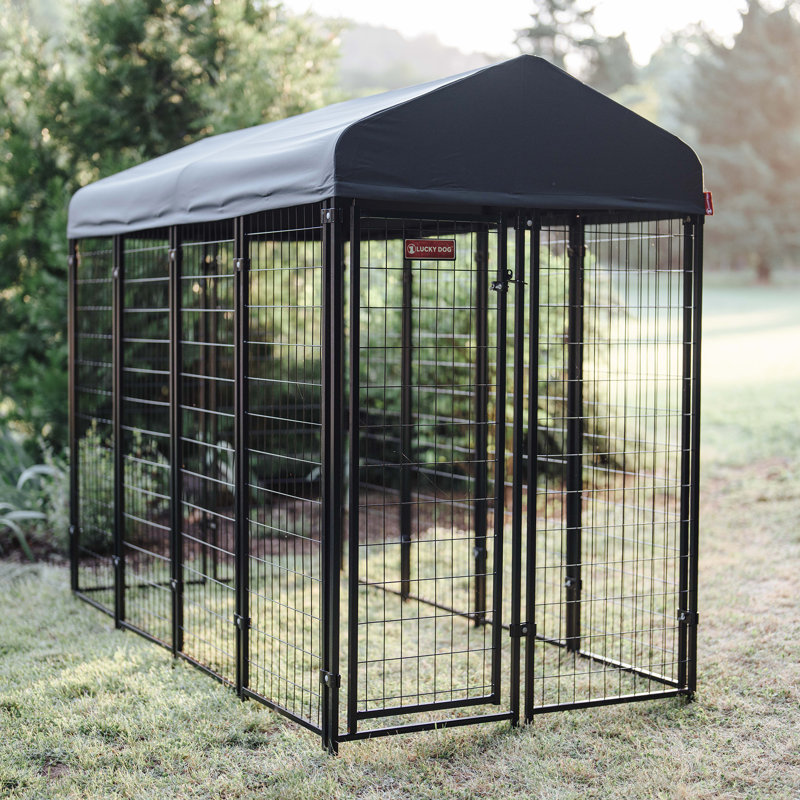 Black Powder Coat Steel Frame Outdoor Dog Kennel with Waterproof Canopy