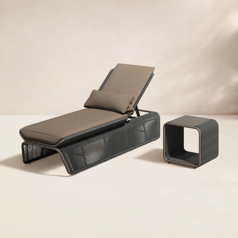 Harper Outdoor Chaise Lounge with Table , Cushion Included, Dark Gray, 	Spectrum Caribou