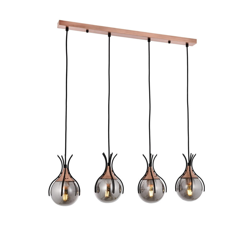 Lustre moderne élégant, noir et bronze, 31,5 po x 5,1 po | Corps en métal robuste avec capuchon en verre, 4 x douilles E27 (6 W maximum) | Luminaire de style industriel pour la maison et le bureau, classé IP20