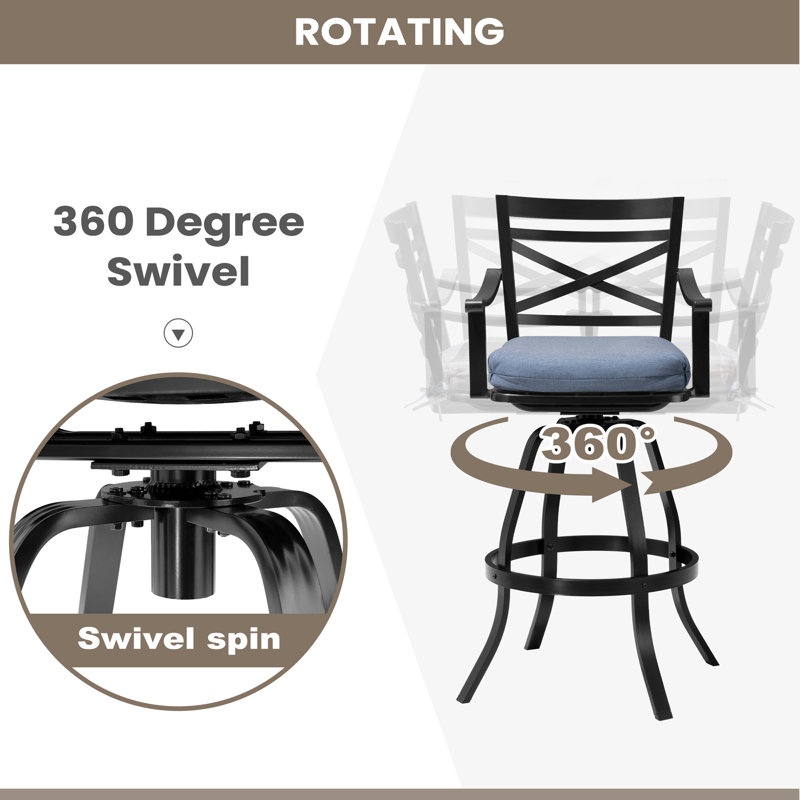Cattie Swivel Aluminum Outdoor 30'' Bar Stool with Sunbrella Cushion, Blue