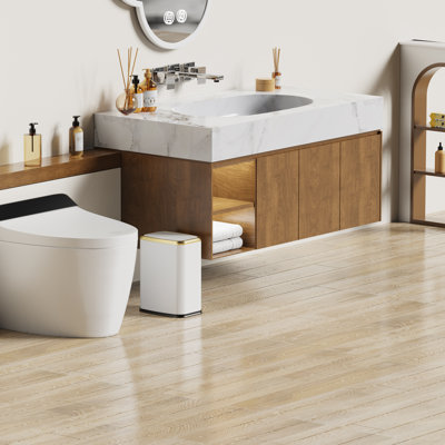Poubelle de salle de bain 2,1 gallons à couvercle tactile - poubelle en acier inoxydable avec seau intérieur amovible, 60 sacs pour salle de bain, chambre à coucher, bureau (blanc)