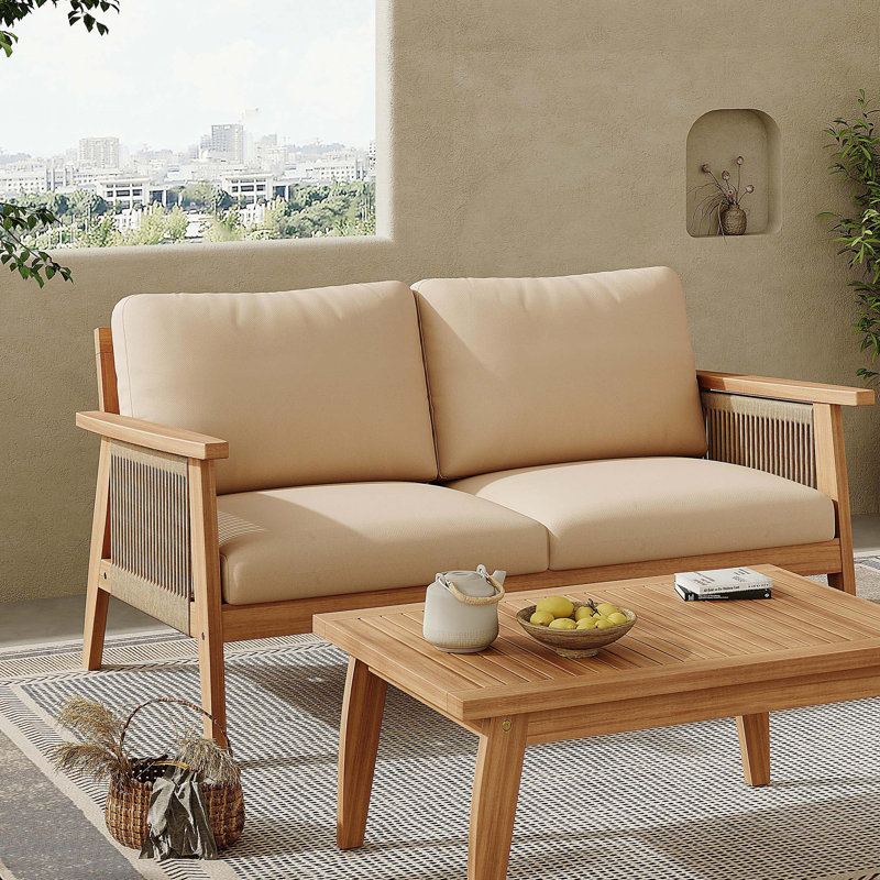 Ensemble de conversation d'extérieur 2 pièces en bois d'acacia et corde