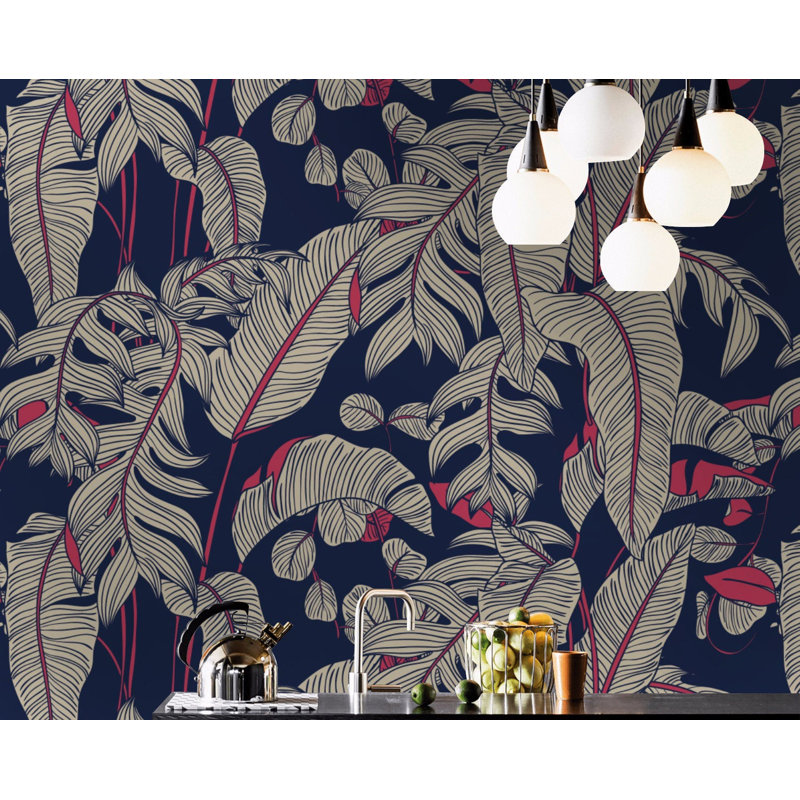 Papier peint amovible feuilles de palmier tropical, L 9 po x l 15 po