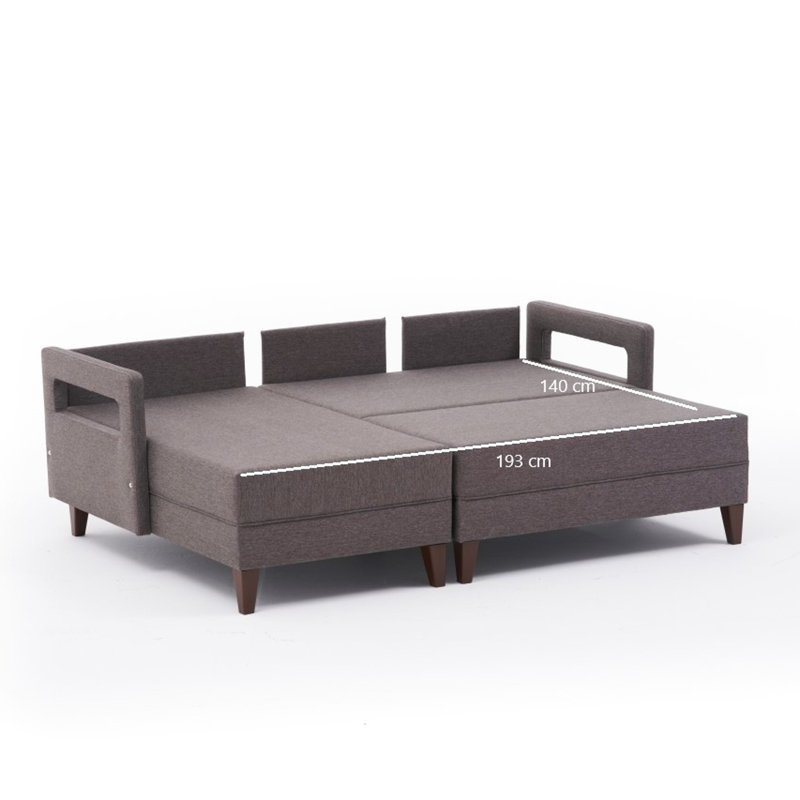 Canapé-lit et chaise longue de 59 po Zeb, Polyester à 100 % de couleur brune, Accoudoir à gauche (vu de face)