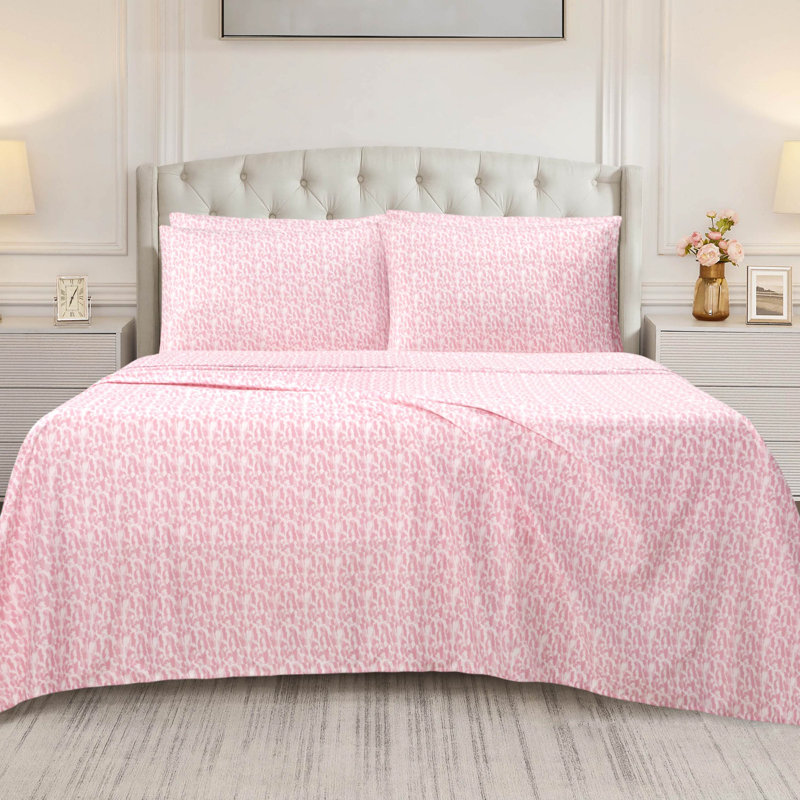BCBG Microfiber Sheet Sets with Extra Pillowcases, Lainey-Pink Nectar, King