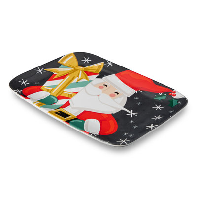 Christmas Whimsy Santa Rectangular Platter 14" x 10" Ceramic Holiday Serveware Featuring Santa with Gift – Perfect for Appetizers, Cookies, or Centerpiece Display