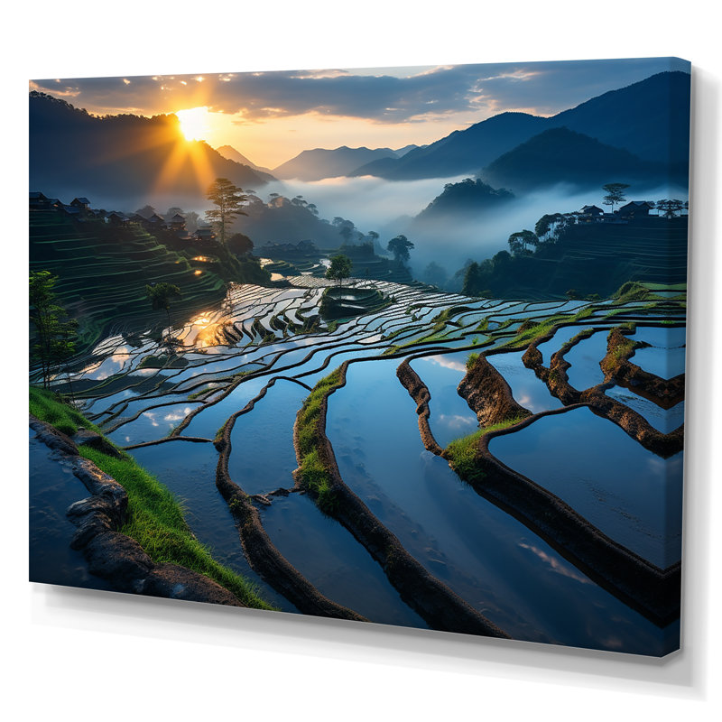 Coucher de soleil sur les champs chatoyants de Chine - art mural Chine, Toile tendue, H 30 po x l 40 po x P 1,5 po