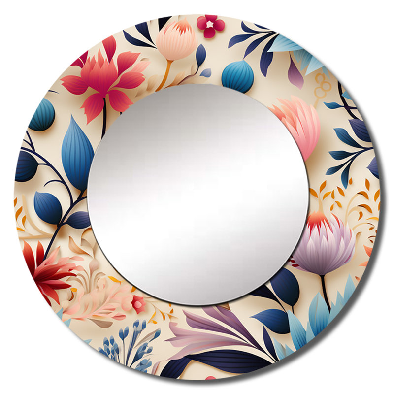 Motif botanique floral marocain marocain - grand miroir botanique, décor de miroir mural unique Boho, impression d'art en métal
