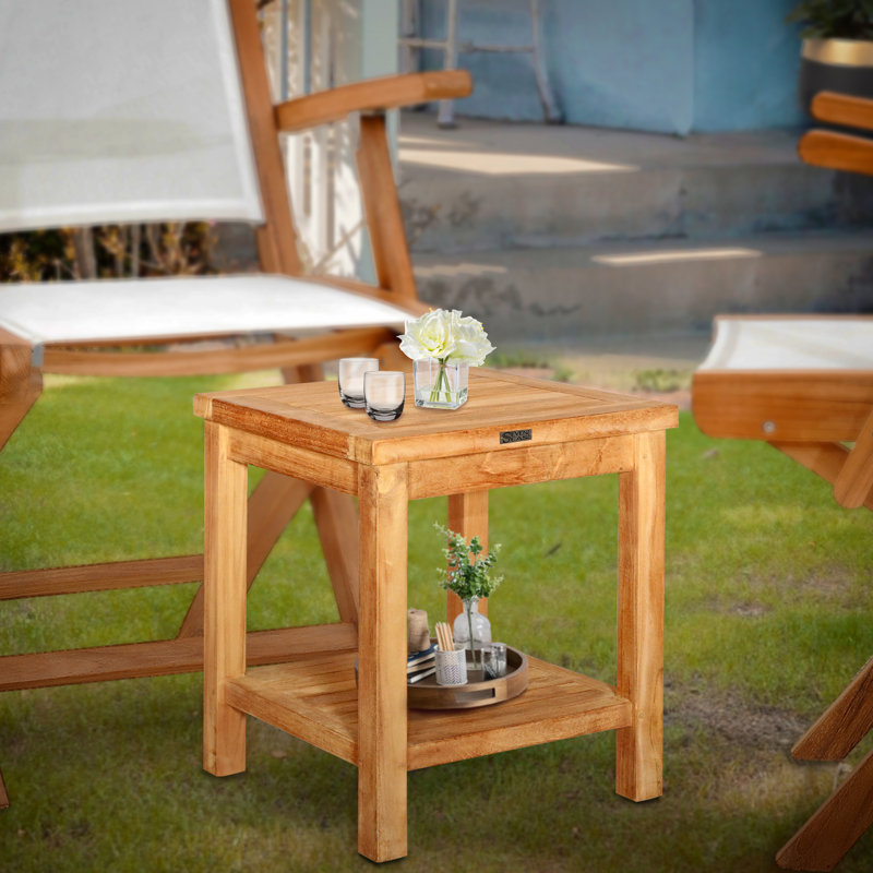 Square Teak Solid Wood Outdoor Side Table , 16 " W 16 " D
