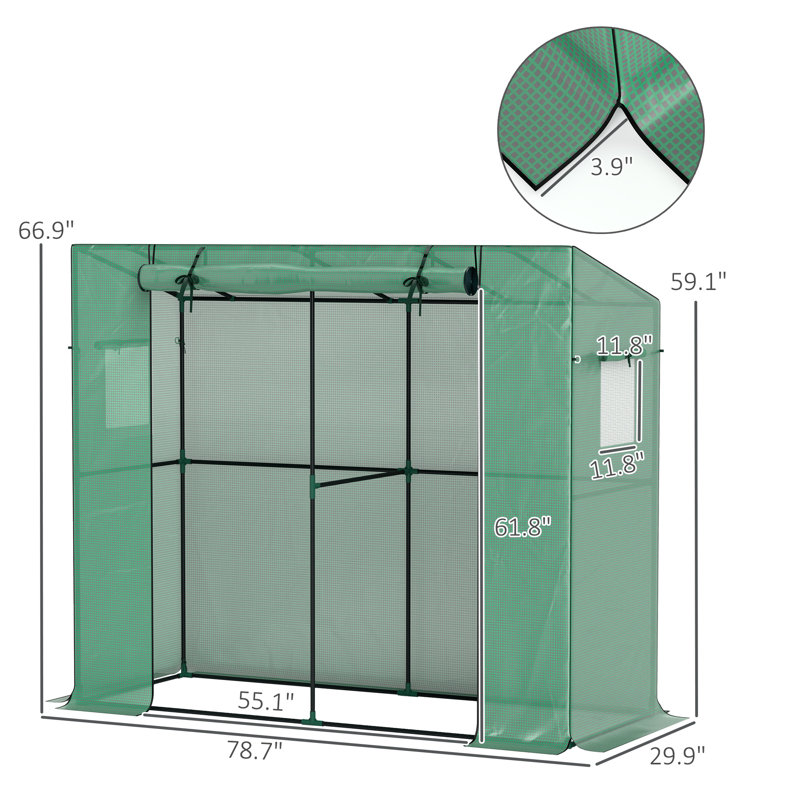 Green UV-Resistant PE Lean-to Portable Greenhouse with Roll-up Door