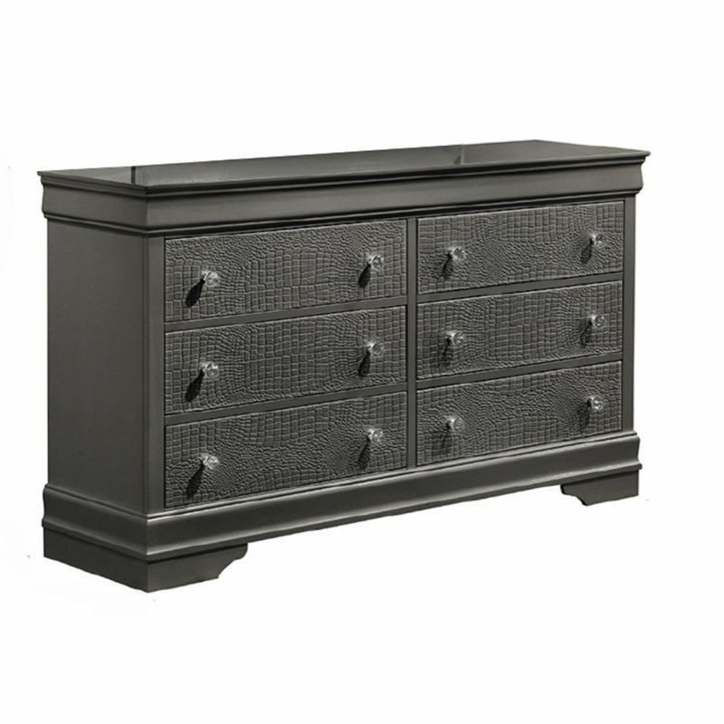 Commode à 6 tiroirs de style moderne en bois gris métallique (seulement la commode), Metallic Grey