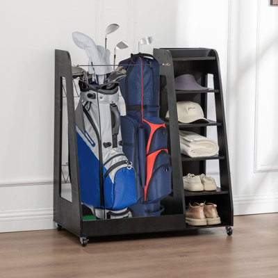 Organisateur de sacs de golf pour le garage, support de rangement pour clubs de golf en bois de qualité supérieure pouvant accueillir 2 sacs de golf, organisateur de coffre de golf pour le garage de voiture, sous-sol, noir