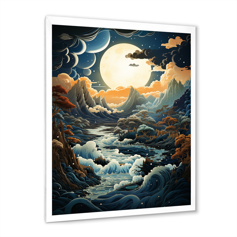 Fantasy Oceanic Dreamscape sur impression sur toile, Cadre simple blanc, H 40 po x l 30 po x P 1,5 po