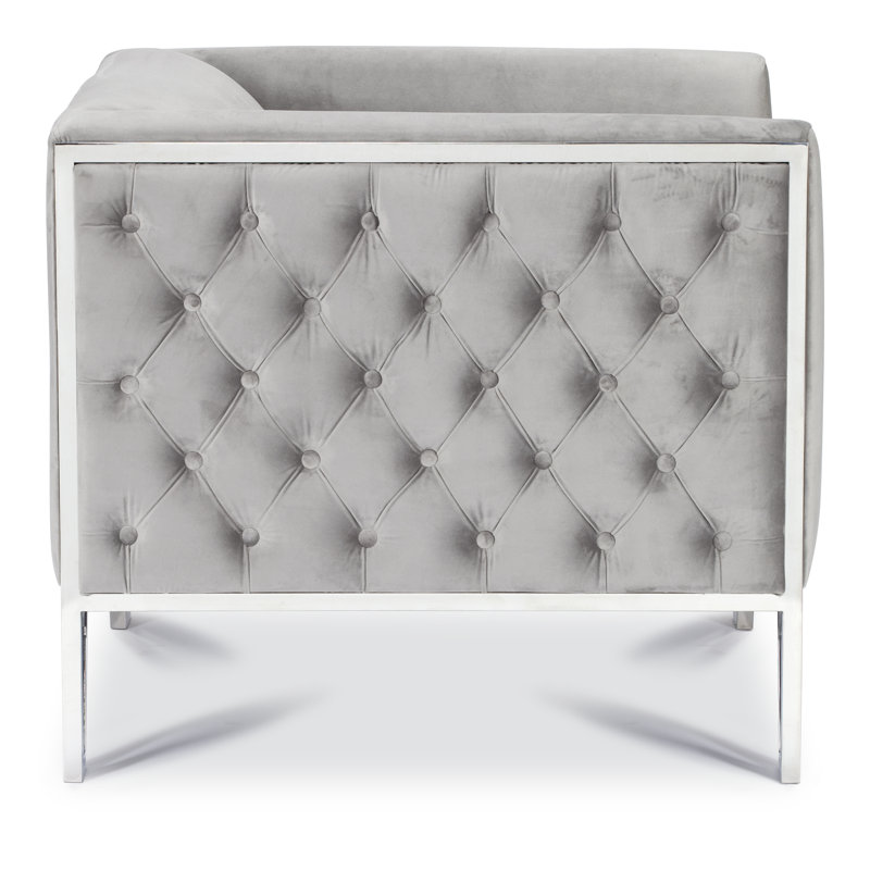 Poston Velvet Side Chair, Polished Stainless Steel Velvet