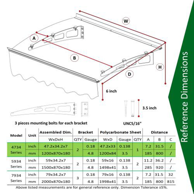 (Auvent conceptuel en double enlevé) Auvent de fenêtre en polycarbonate et aluminium pour porte - compatible avec le mur de maçonnerie