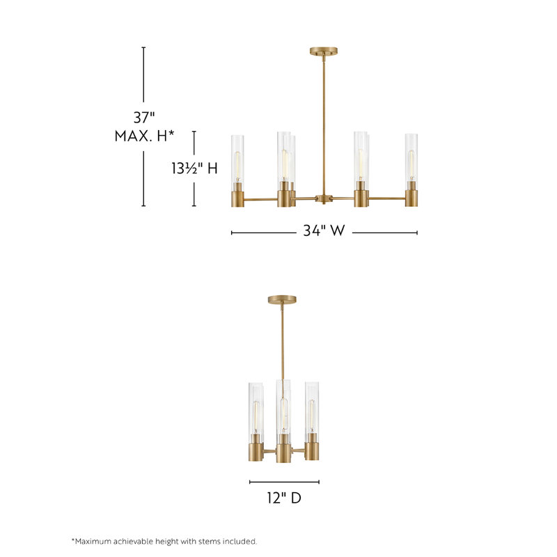 Lustre linéaire moderne Spoutnik à 6 lumières Shea, Laiton laqué