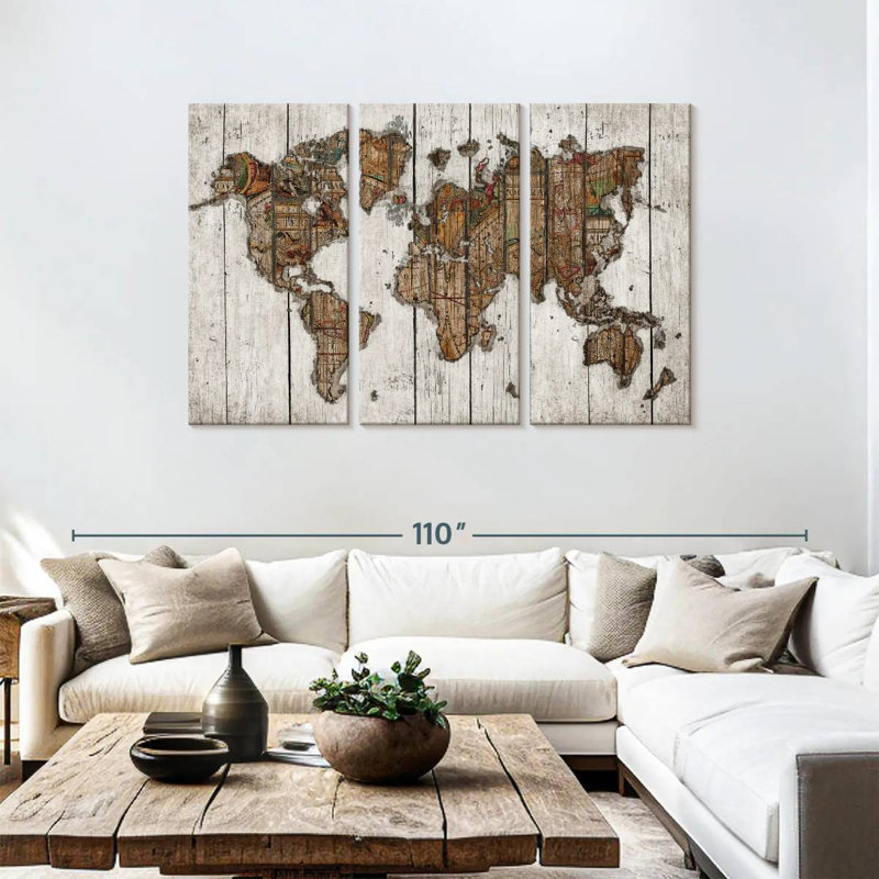 Aliaz Wood Map, 48" H x 74" W