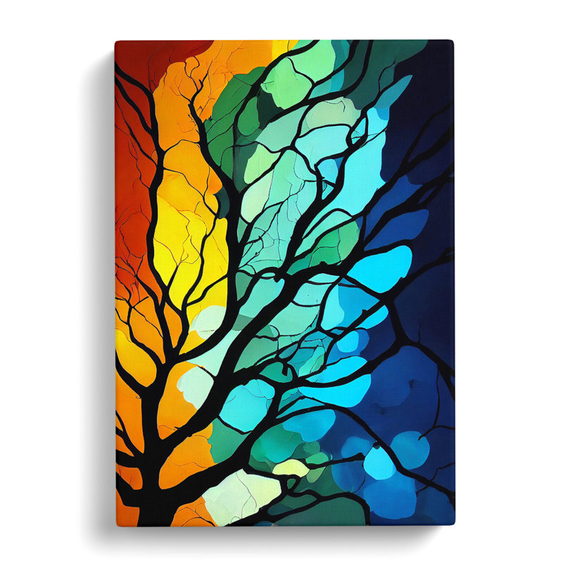 Colourful Abstract Tree No.5 - Wall Art, Wrapped Canvas, 76cm H x 50cm W x 3cm D, No Matte