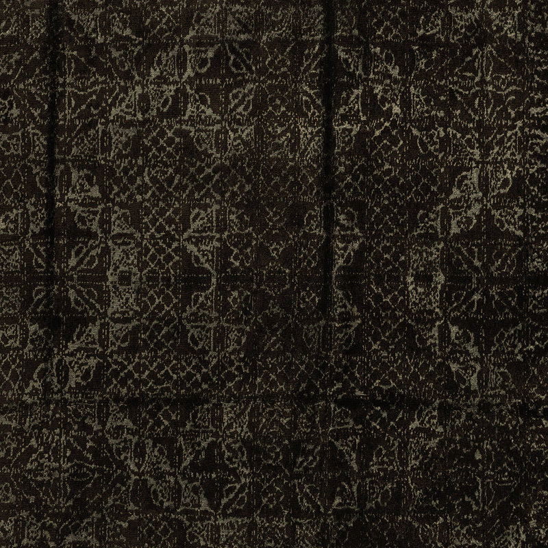 Tapis oriental en laine / polyester tissé à la machine en noir, Carré 4 pi