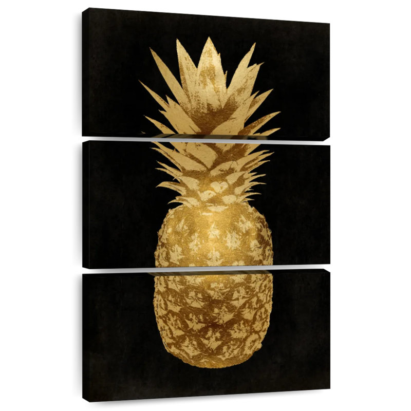 Yarlin - Ananas doré sur fond noir II, H 32 po x l 20 po