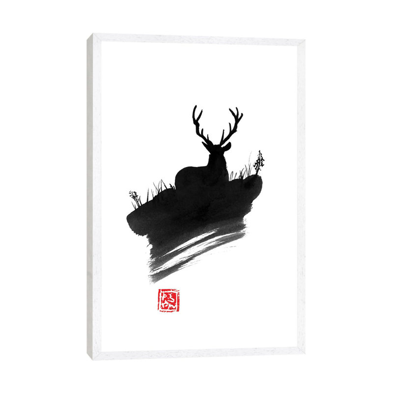 Deer by Péchane - Print on Canvas, White Framed, 66.04 cm H x 45.72 cm W